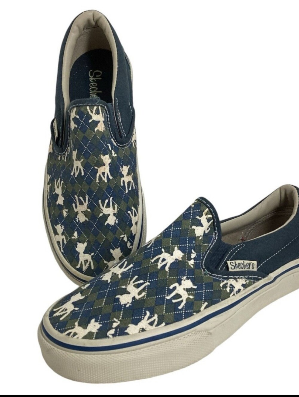 Rare Vintage Skechers ARGYLE BAMBI Butterfly Van's Style Slip On Sneakers 7.5